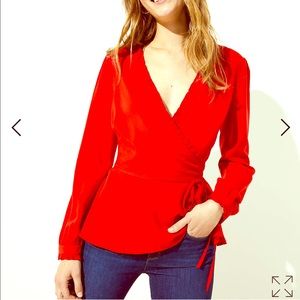 Loft -  Red Wrap Ruffle Blouse